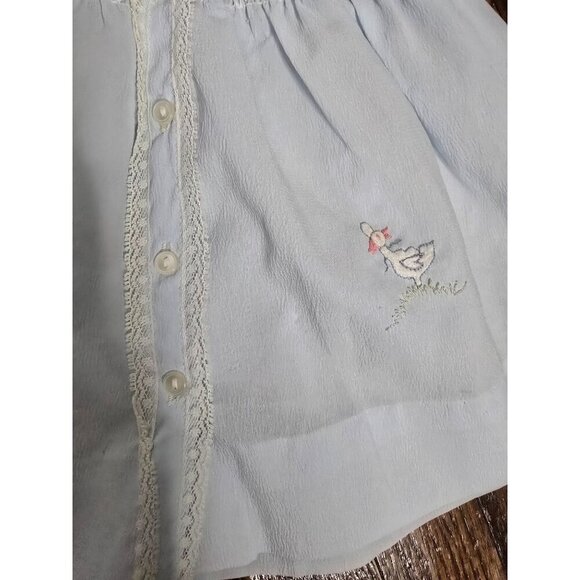 Vintage Light Blue Dainty Lace Embroidered Duck Baby Dress - Picture 5 of 12